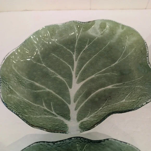 Set of 4 Vintage Green Glass Cabbage Leaf Shaped Serving Dishes Appetizer Plates - Picture 16 of 16